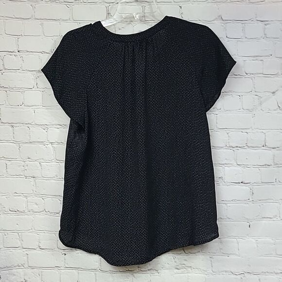 Liz Claiborne Career Black Polka Dot Tassel Tie Flutter Sleeve Chiffon Blouse - Picture 8 of 10